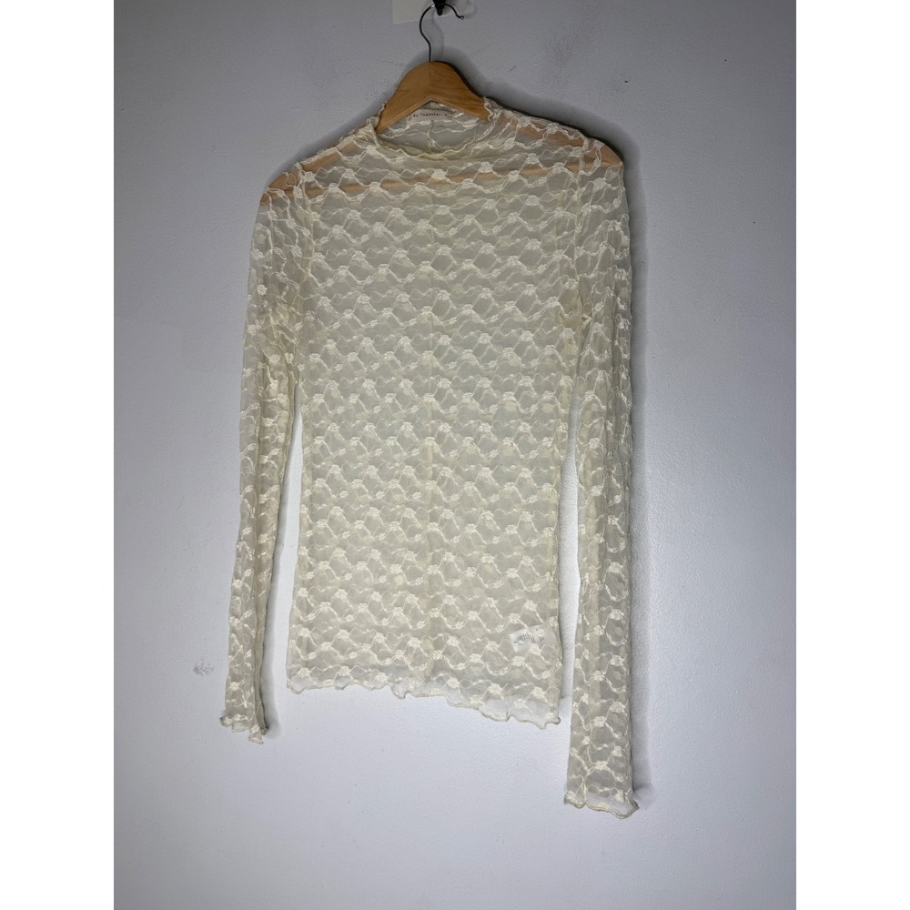 By Together Cream Lace Mock Neck Long Sleeve Top Sheer Mesh Blouse L7002 Medium